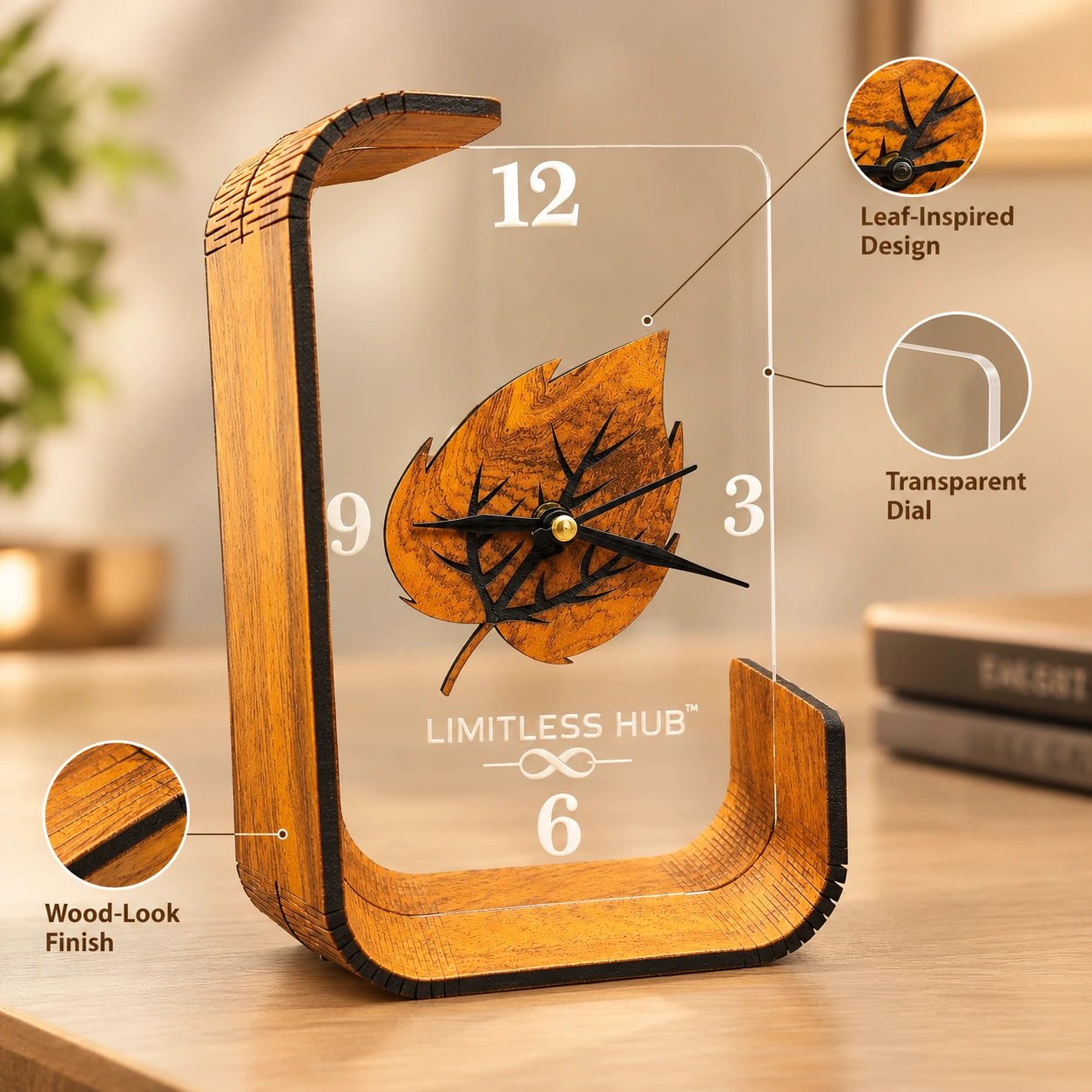 Wooden Leaf Premium Table Clock - Image 2